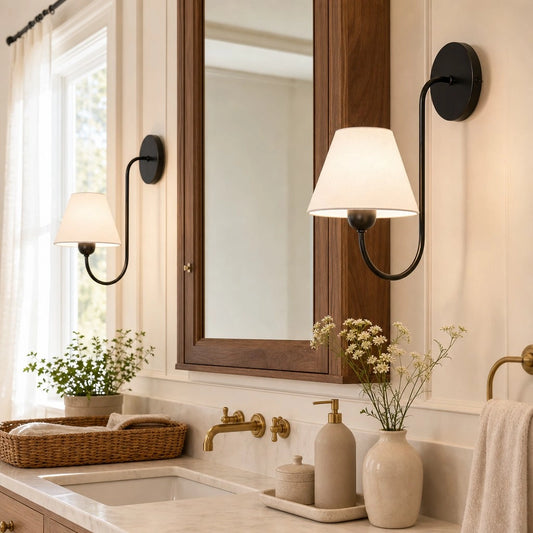 Emberly Contemporary Linen Shade Swoop Sconce