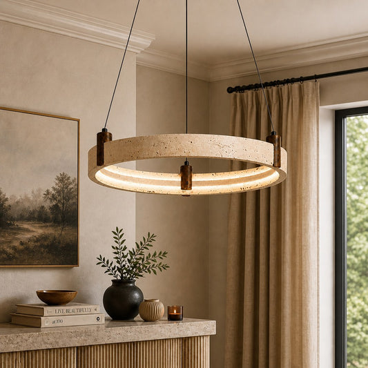 Carlii Contemporary Travertine Ring Pendant Light