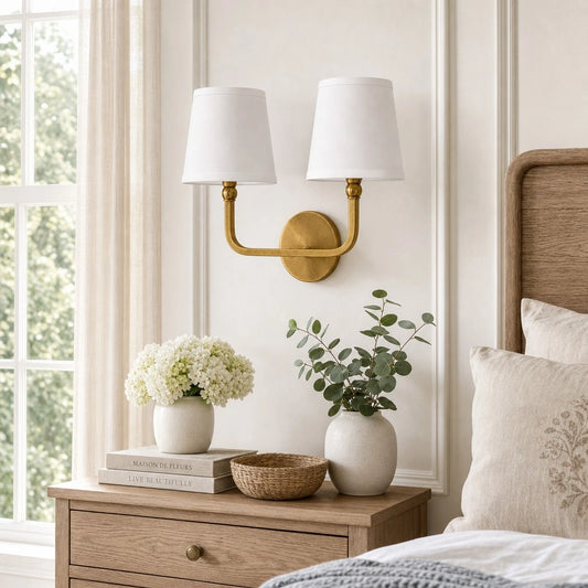 Lydia Modern Flared White Fabric Vanity Light
