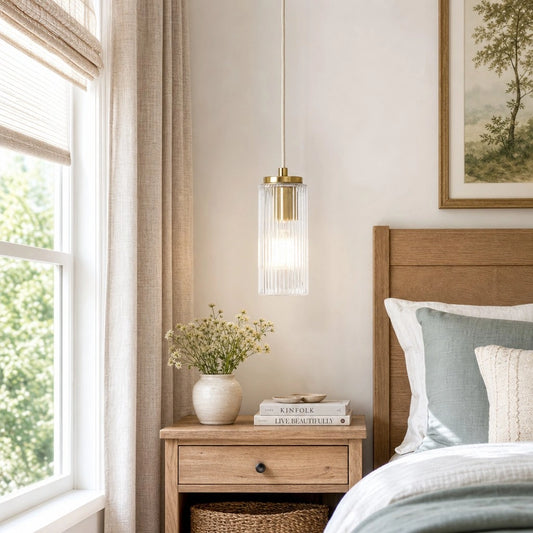 Madge Minimalist Cylinder Ribbed Glass Pendant Light