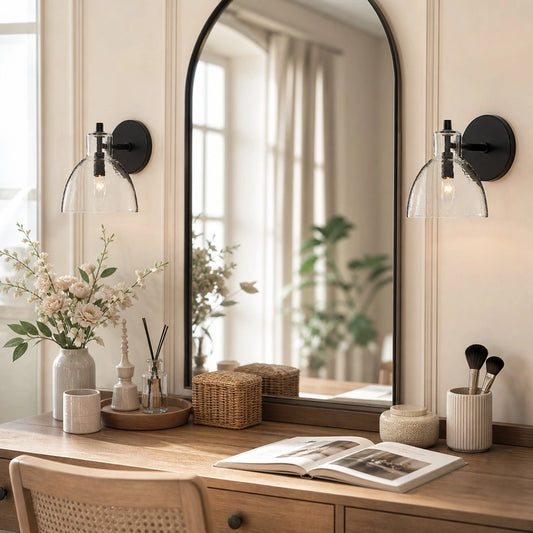 Yvette Vintage Brass Recycled Glass Dome Wall Sconce