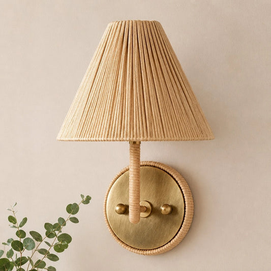 Riva Natural Woven Rattan Cone Wall Sconce