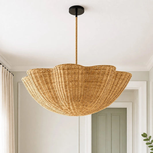 Priscilla Natural Woven Rattan Scalloped Pendant Light