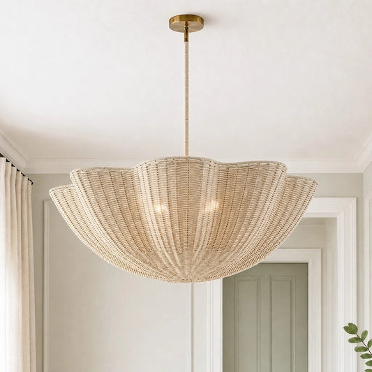 Priscilla Natural Woven Rattan Scalloped Pendant Light