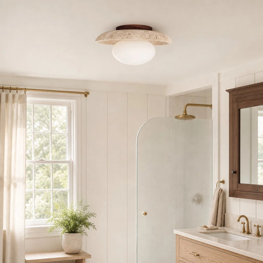 Acacius Modern Travertine Glass Round Dome Ceiling Light