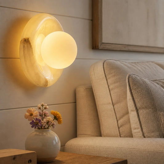 Oryn Modern Natural Gravure Onyx Glass Globe Wall Sconce
