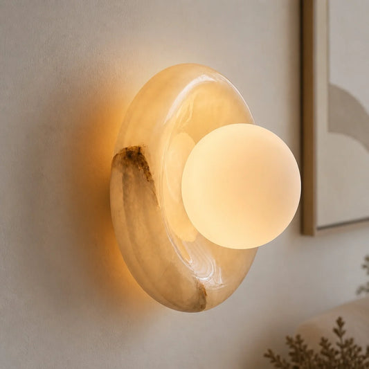 Oryn Modern Natural Gravure Onyx Glass Globe Wall Sconce