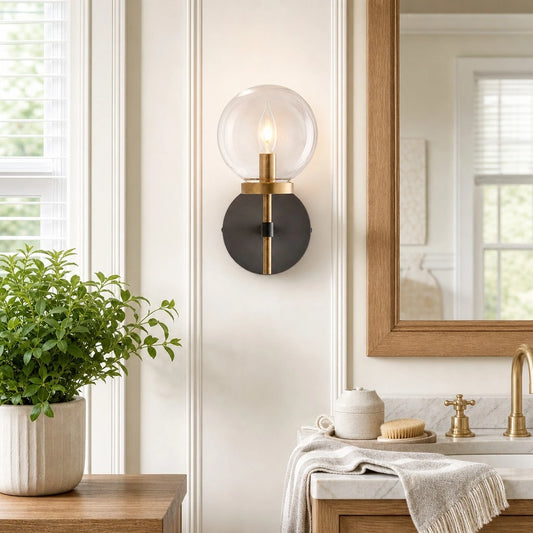 Thalion Modern Industrial Globe Clear Glass Wall Sconce