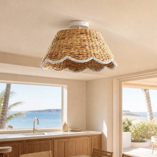 Sylvia Bohemian Style Scallop Rattan Flush Mount Ceiling Light