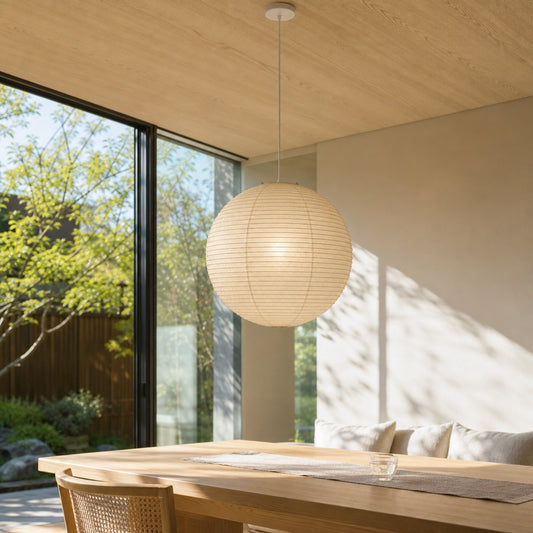 Noa Minimalist Ribbed Paper Globe Pendant Light