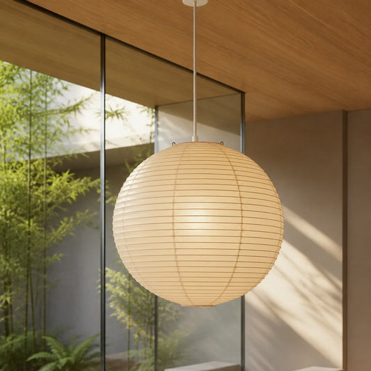 Noa Minimalist Ribbed Paper Globe Pendant Light