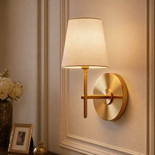 Poleo Mid-Century Fabric Brass Wall Sconce