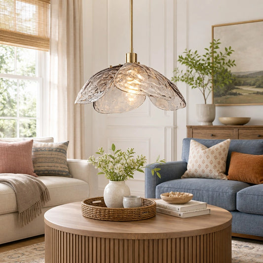 Althyn Floral Modern Hammered Petals Glass Pendant Light