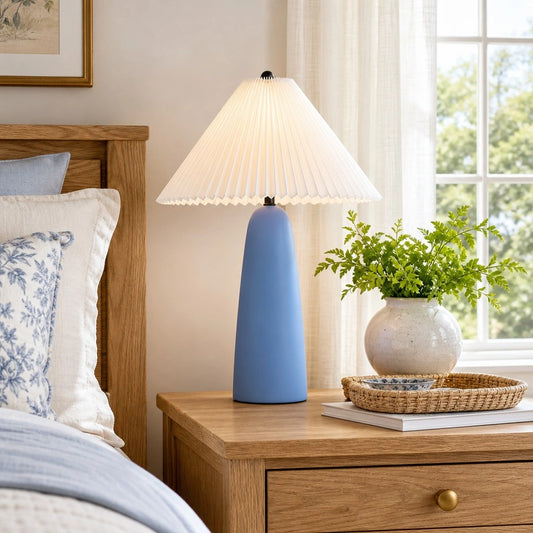 Belora Modern Woven Raffia Pleated Linen Table Light