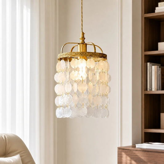 Ceyren Vintage Tiered Cylindrical Capiz Shell Pendant Light