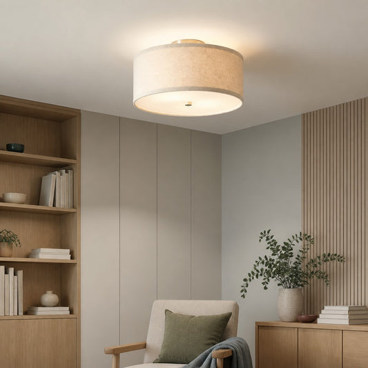 Jovan Modern Linen Drum Flush Mount Ceiling Light