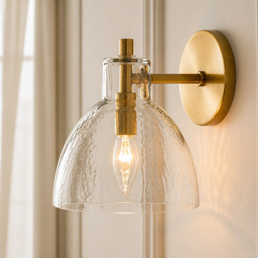 Yvette Vintage Brass Recycled Glass Dome Wall Sconce
