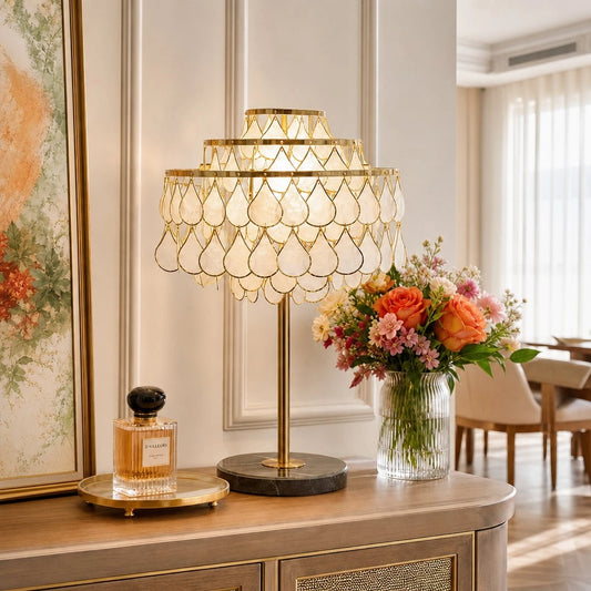Fenrisa Vintage Cascading Waterdrop Capiz Shell Table Lamp
