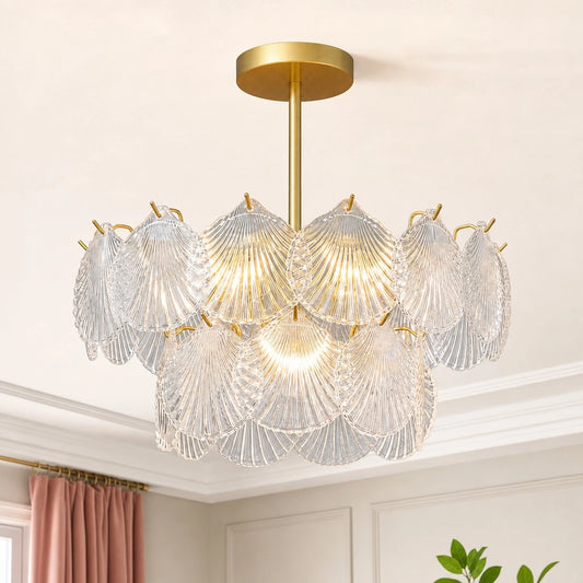 Ilyssa Modern Cascading Capiz Shell Glass Chandelier