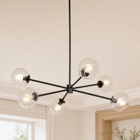 Kaelin Modern Staggered Brass Pear Glass Chandelier