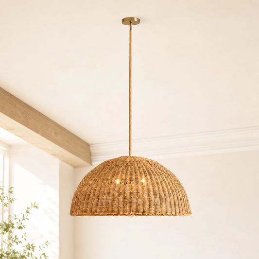 Jovith Natural Rustic Rattan Dome Pendant Light