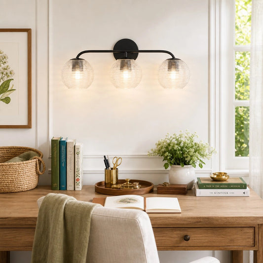 Nivelle Minimalist 3-Light Ribbed Glass Wall Light