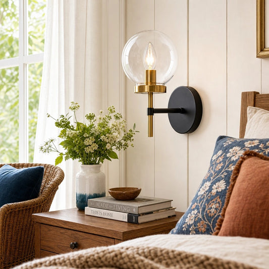 Qyra Industrial Metal Glass Globe Wall Sconce