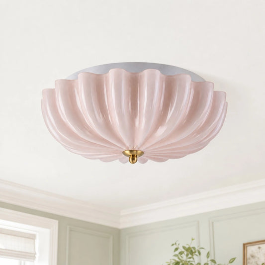 Vythara Art Deco Scalloped Pleated Flower Glass Ceiling Light