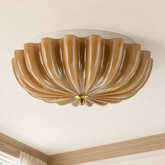 Vythara Art Deco Scalloped Pleated Flower Glass Ceiling Light