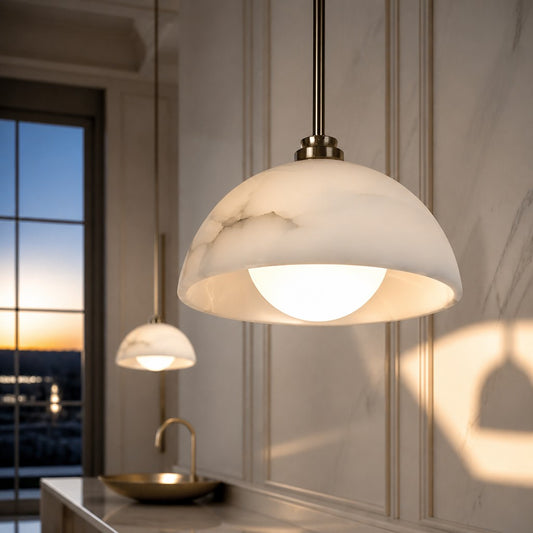 Clover Farmhouse Alabaster Dome Pendant Light
