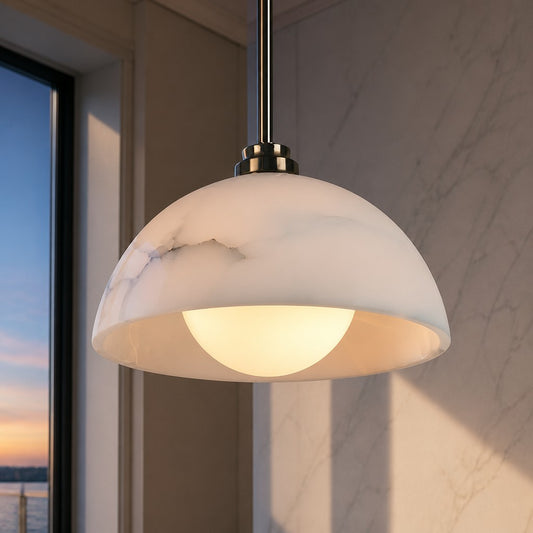 Clover Farmhouse Alabaster Dome Pendant Light