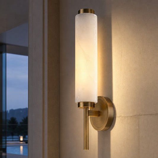 Zamira Minimalist Alabaster Cylinder Wall Sconce