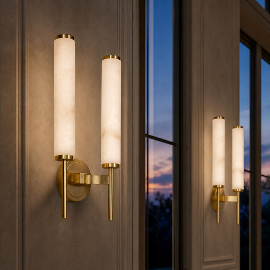 Zamira Minimalist Alabaster Cylinder Wall Sconce