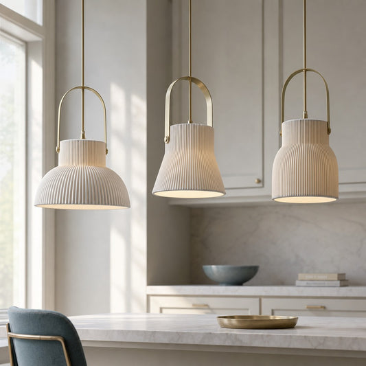 Rory Modern Ribbed Ceramic Bell Pendant Light