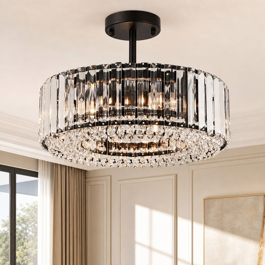 Zvra Modern Luxury 4-Light Drum Crystal Ceiling Light