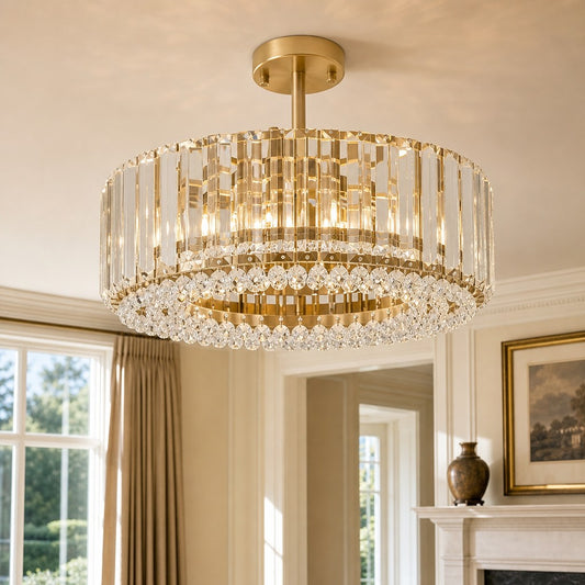 Zvra Modern Luxury 4-Light Drum Crystal Ceiling Light