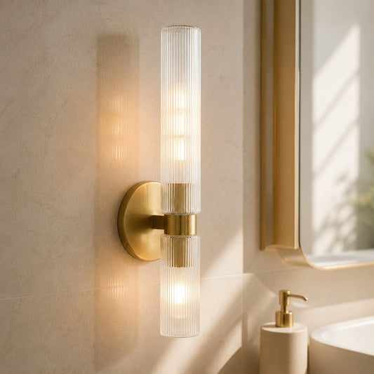 Polar Modern Fluted Glass Double Asymmetrical Sconce