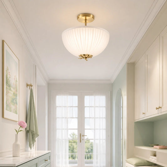 Hovela Vintage Pleated Linen Flush Mount Ceiling Light