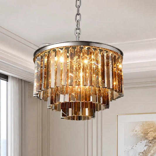 Larenis Vintage Luxury Metal Crystal Drum Chandelier