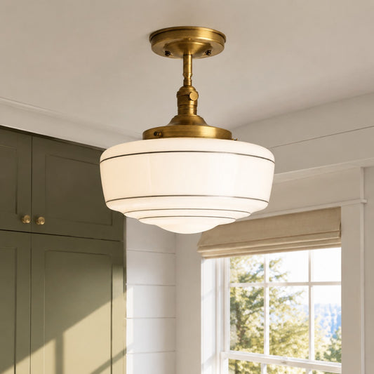 Cheryl Schoolhouse Mid-Century Modern Milk Striped Glass Ceiling Lamp