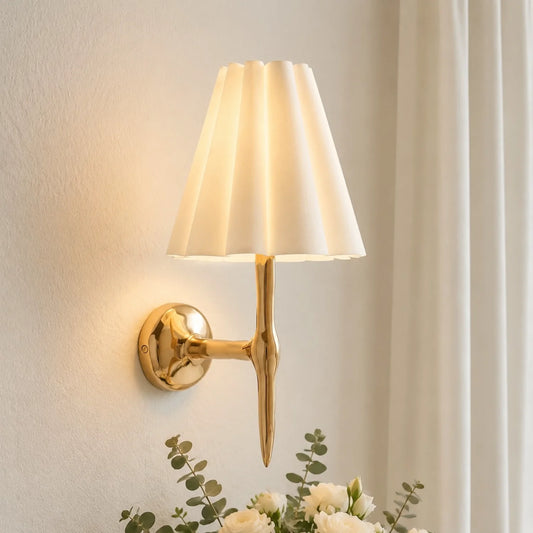 Vaezor Modern Art Deco Fabric Brass Wall Sconce