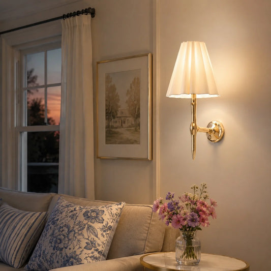 Vaezor Modern Art Deco Fabric Brass Wall Sconce