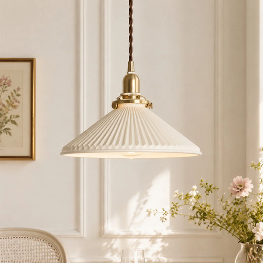 Modern Cone Ribbed Ceramic Pendant Light