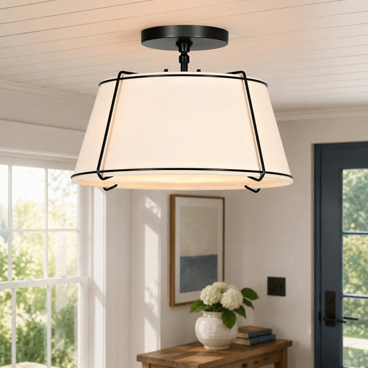 Mireya Modern Farmhouse Linen Drum Ceiling Light