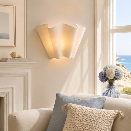 Cherie Farmhouse Ivory Linen Scalloped Sconce