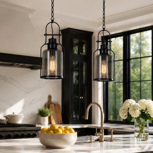 Graft Rustic Farmhouse Industrial Glass Shade Hanging Pendant Light