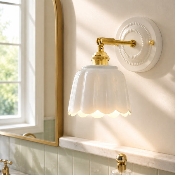 Sidney Vintage Adjustment Flower Scalloped Ceramic Wall Sconce