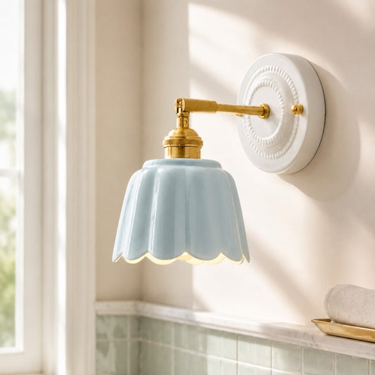 Sidney Vintage Flower Scalloped Ceramic Wall Sconce