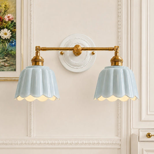Cvella Vintage Scalloped Flower Ceramic Wall Lamp