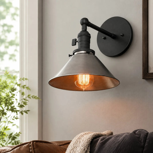 Mila Industrial Flared Cone Dark Metal Wall Light